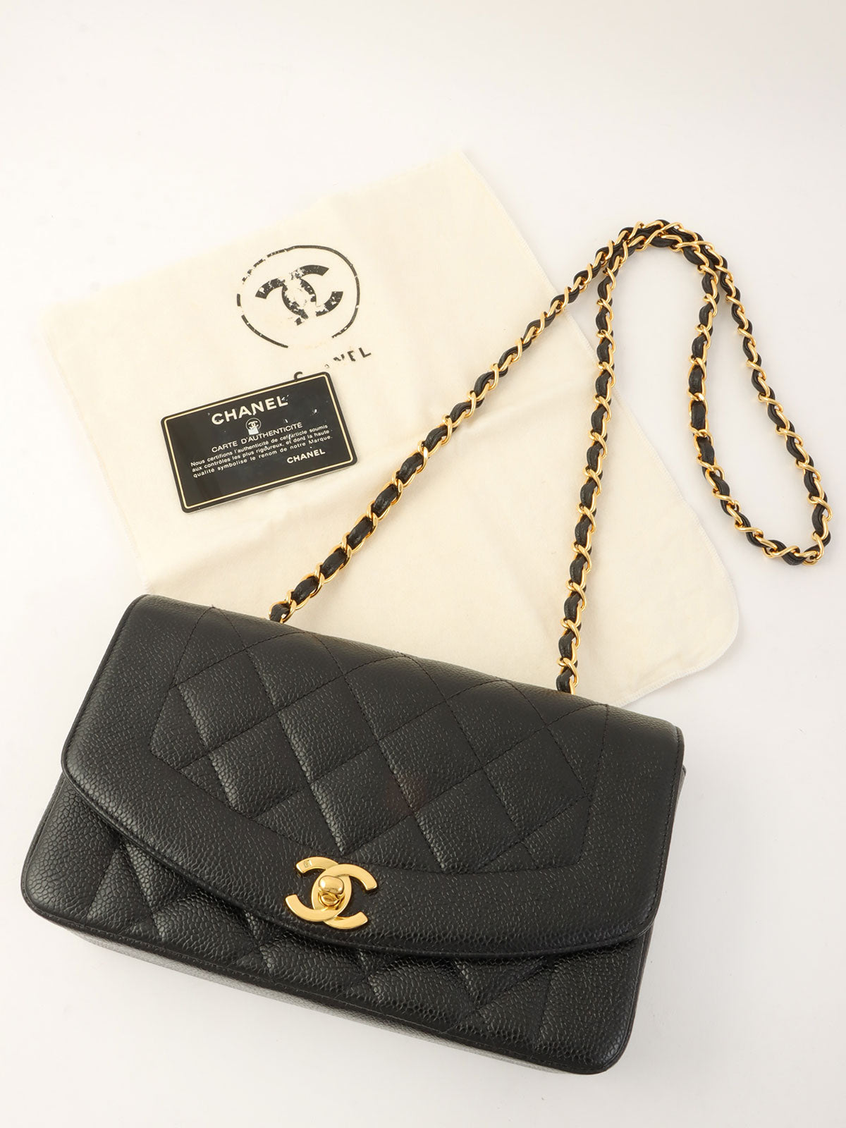 1995 Caviar Skin Diana Flap Chain Bag 22cm Black