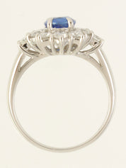 Platinum Sapphire Diamond Ring in Silver/Blue