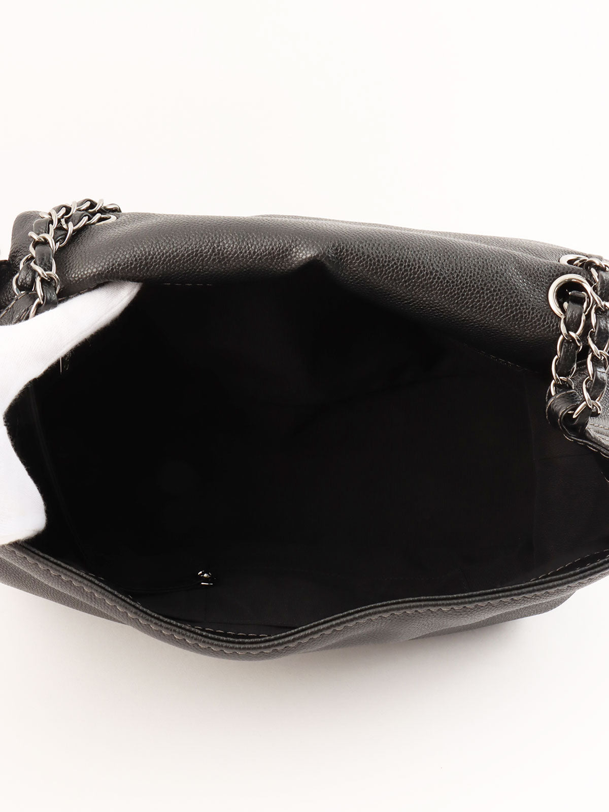 2014年頃製 キャビアスキンCCマークロゴステッチチェーンバッグ ブラック