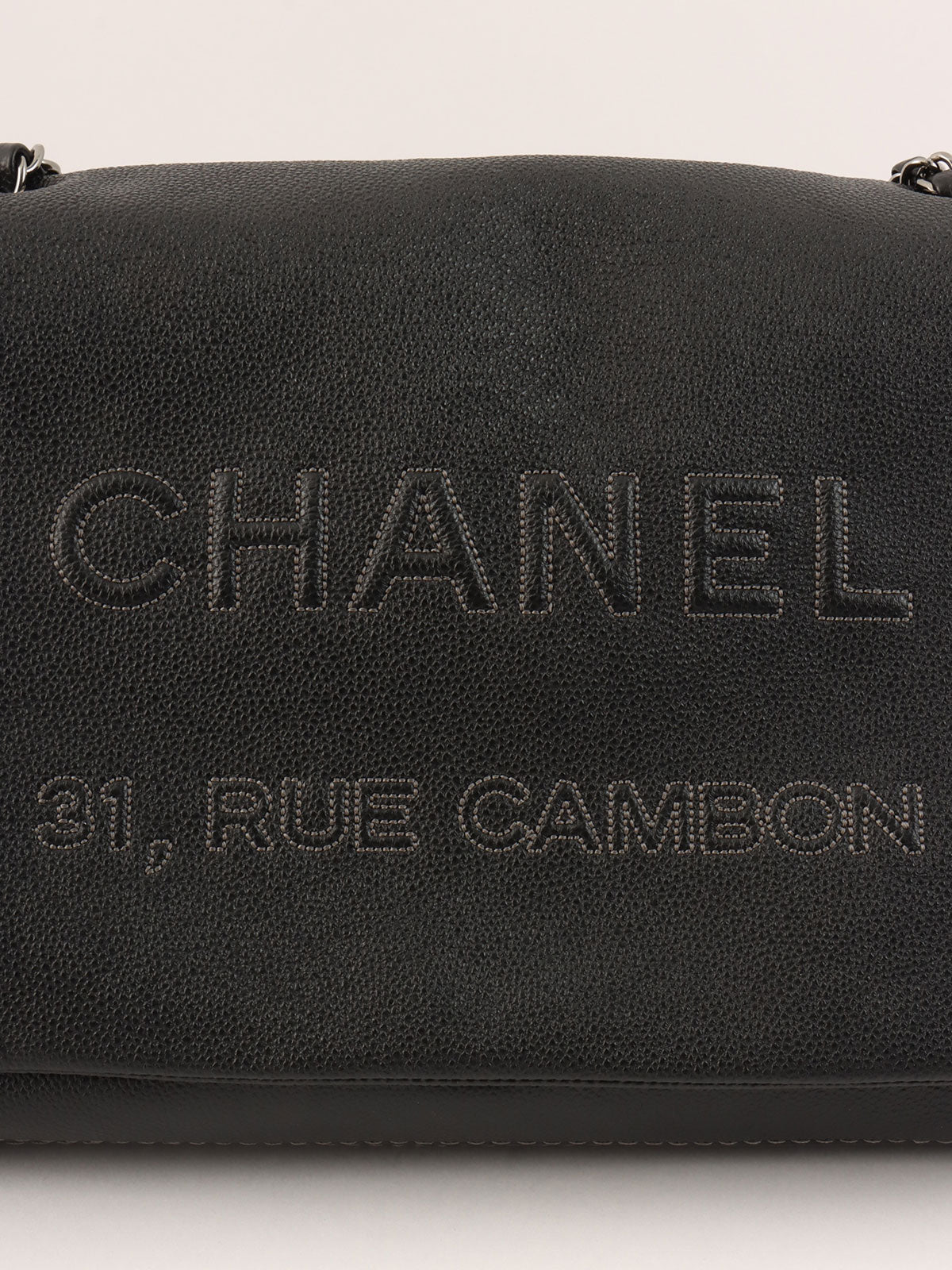 2014年頃製 キャビアスキンCCマークロゴステッチチェーンバッグ ブラック