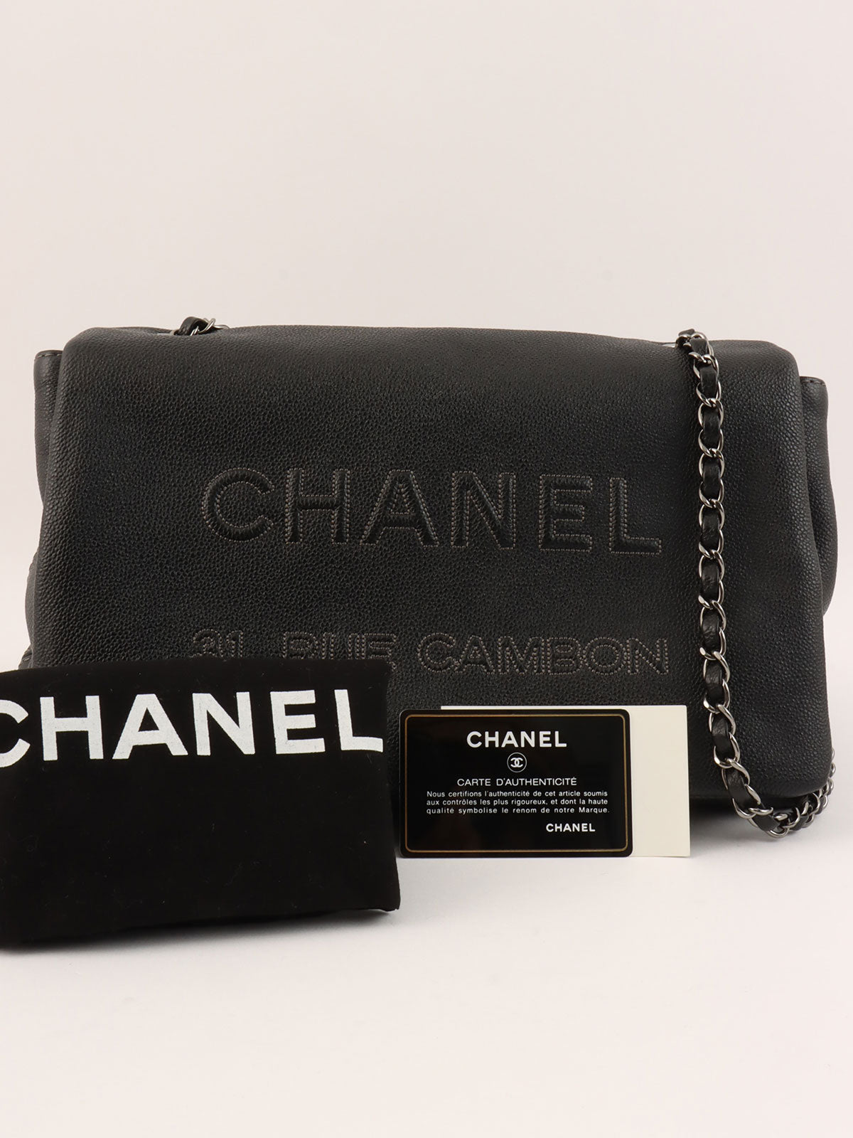 2014年頃製 キャビアスキンCCマークロゴステッチチェーンバッグ ブラック