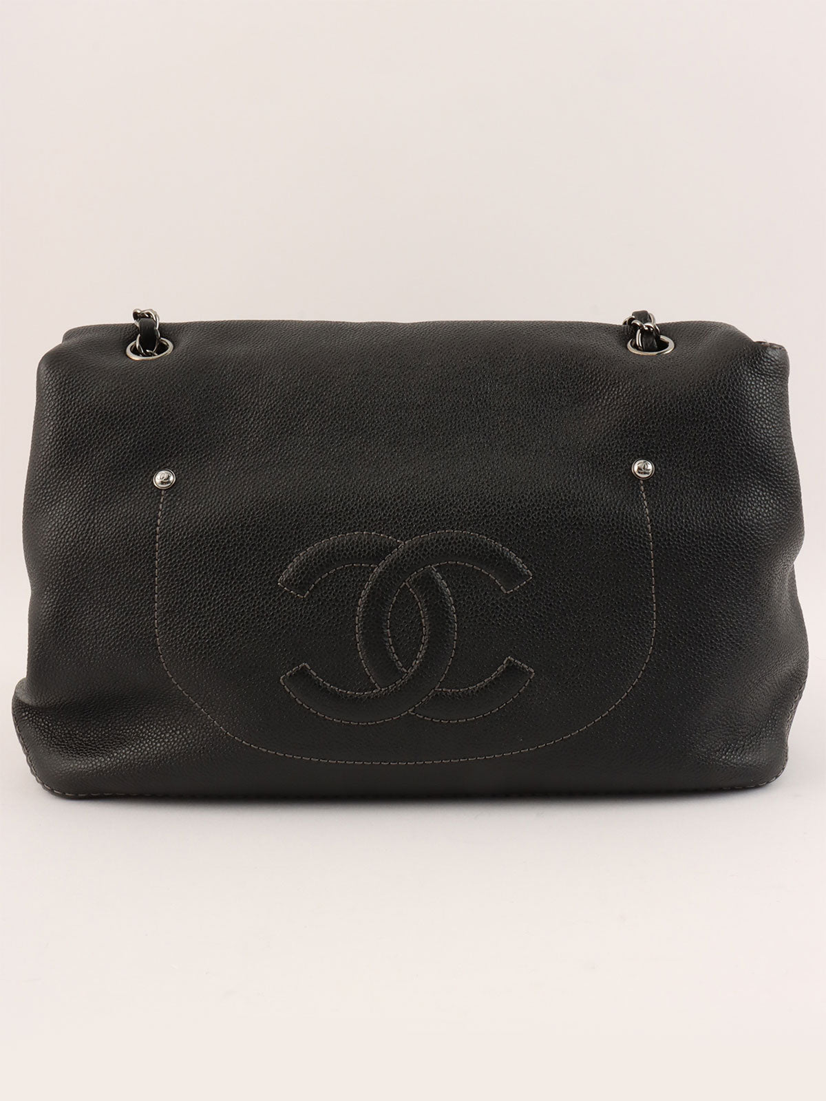 2014年頃製 キャビアスキンCCマークロゴステッチチェーンバッグ ブラック