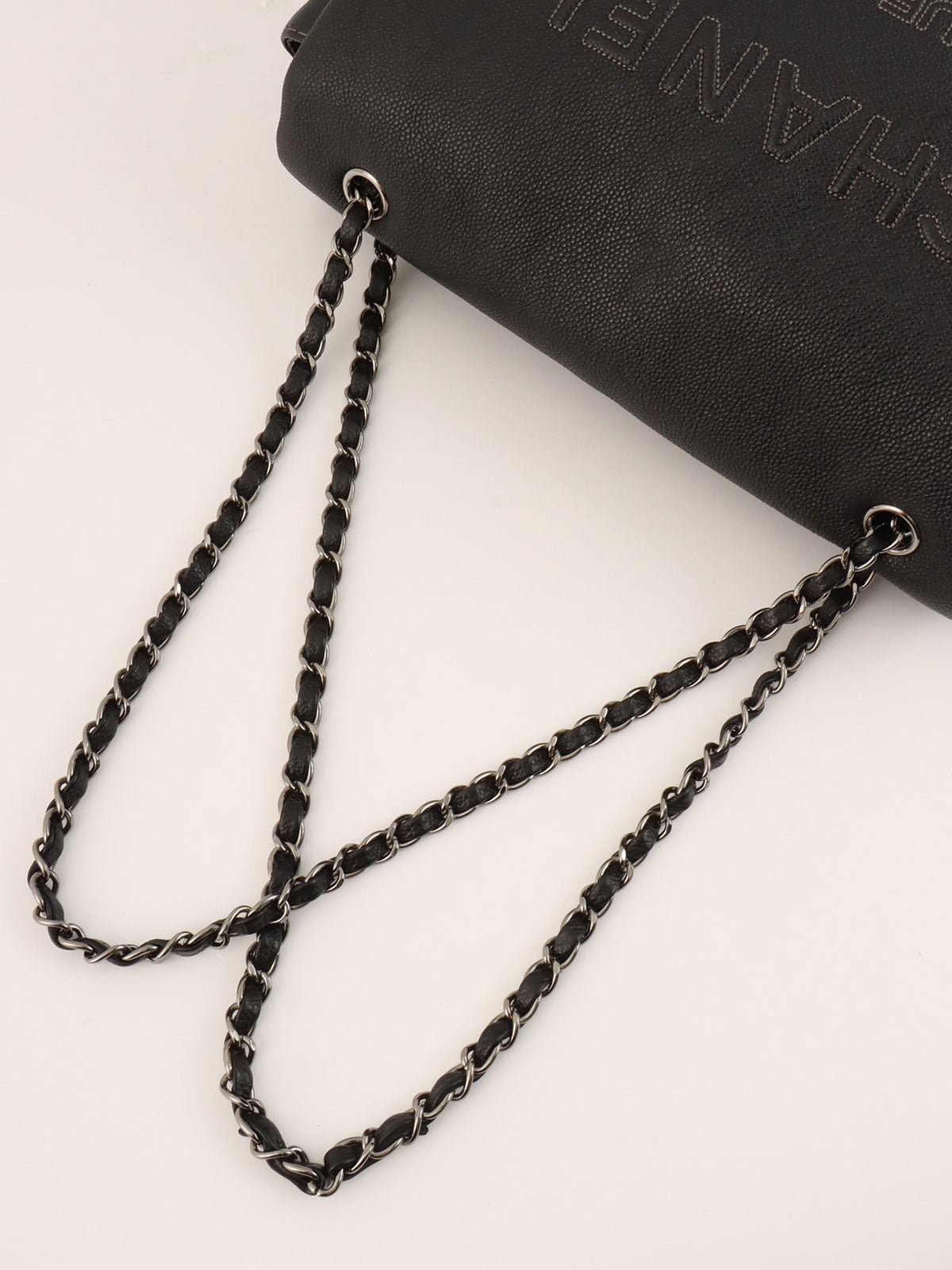 2014年頃製 キャビアスキンCCマークロゴステッチチェーンバッグ ブラック