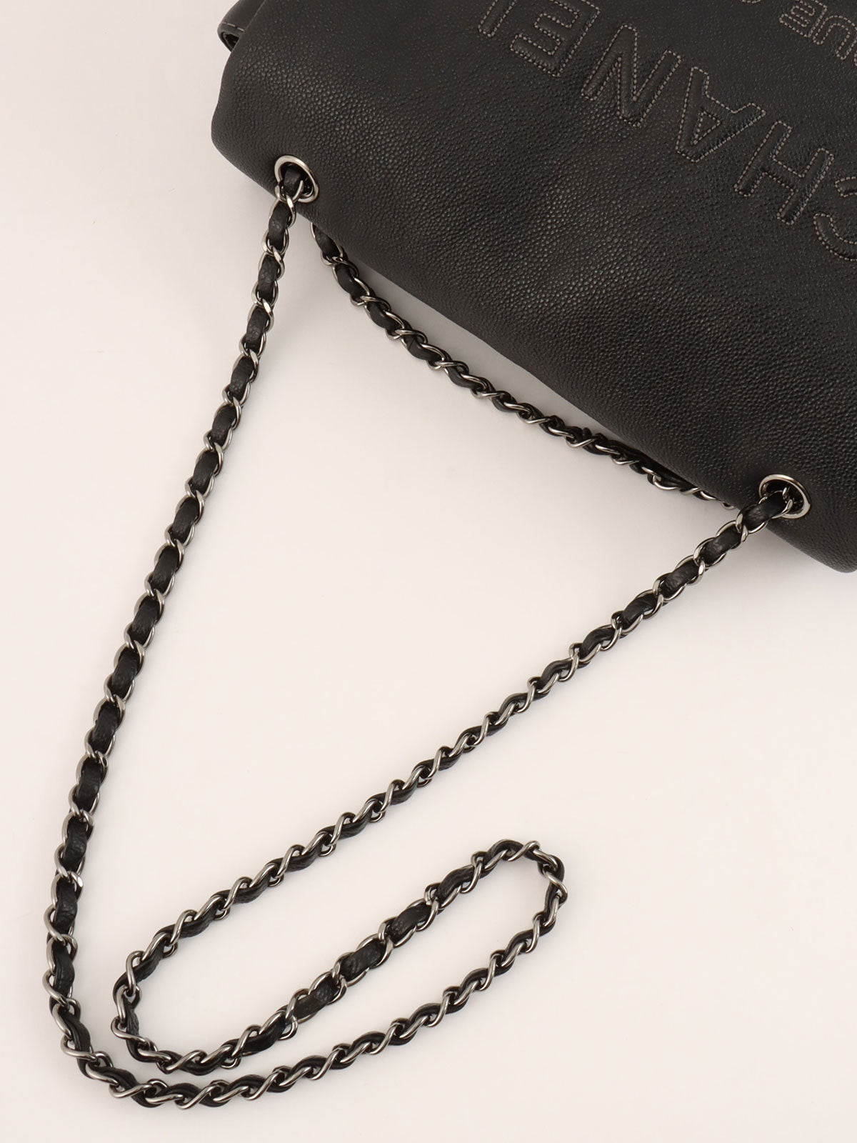 2014年頃製 キャビアスキンCCマークロゴステッチチェーンバッグ ブラック
