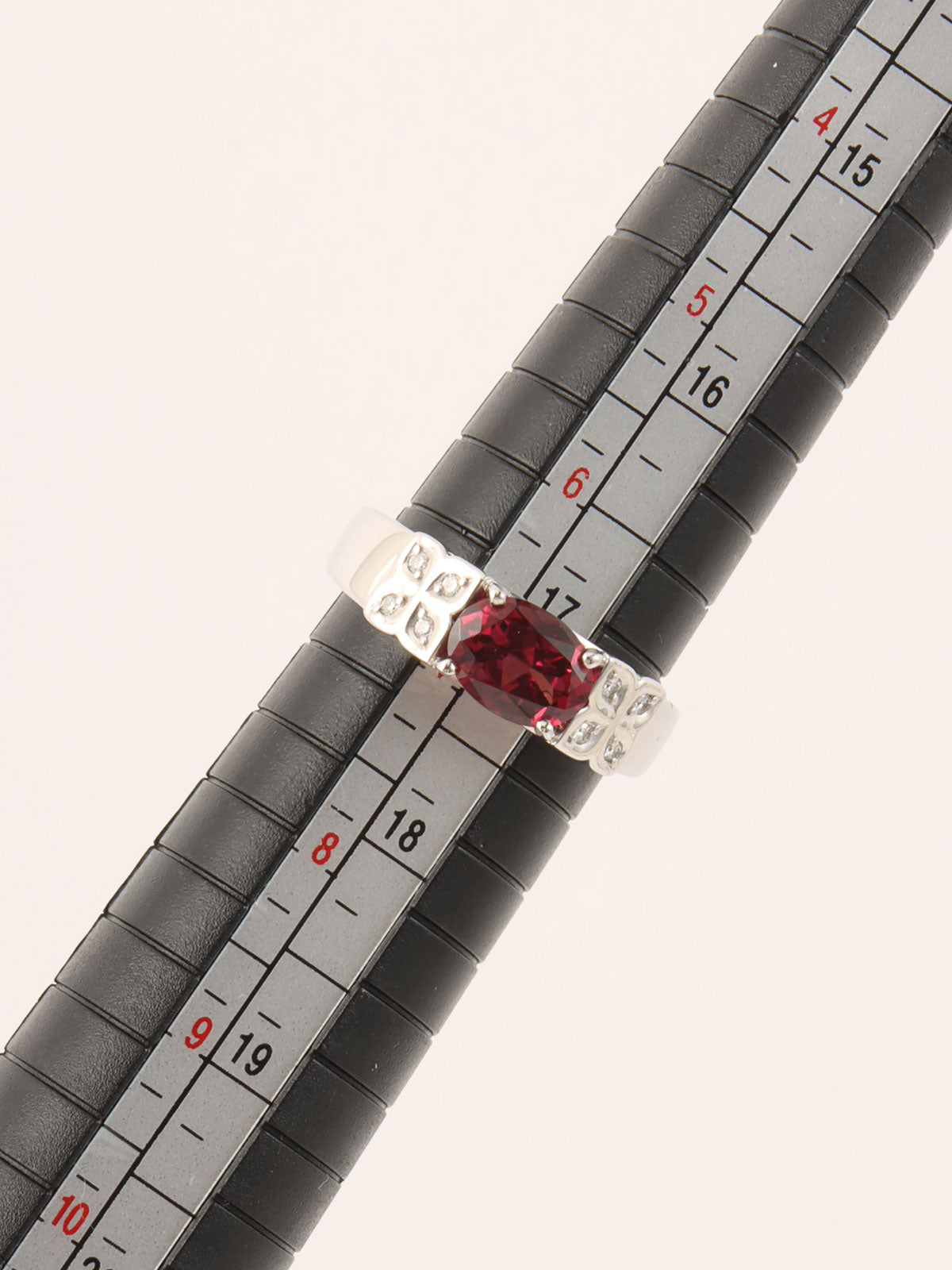 18K Diamond Rhodolite Garnet Ring #55 Red/Silver