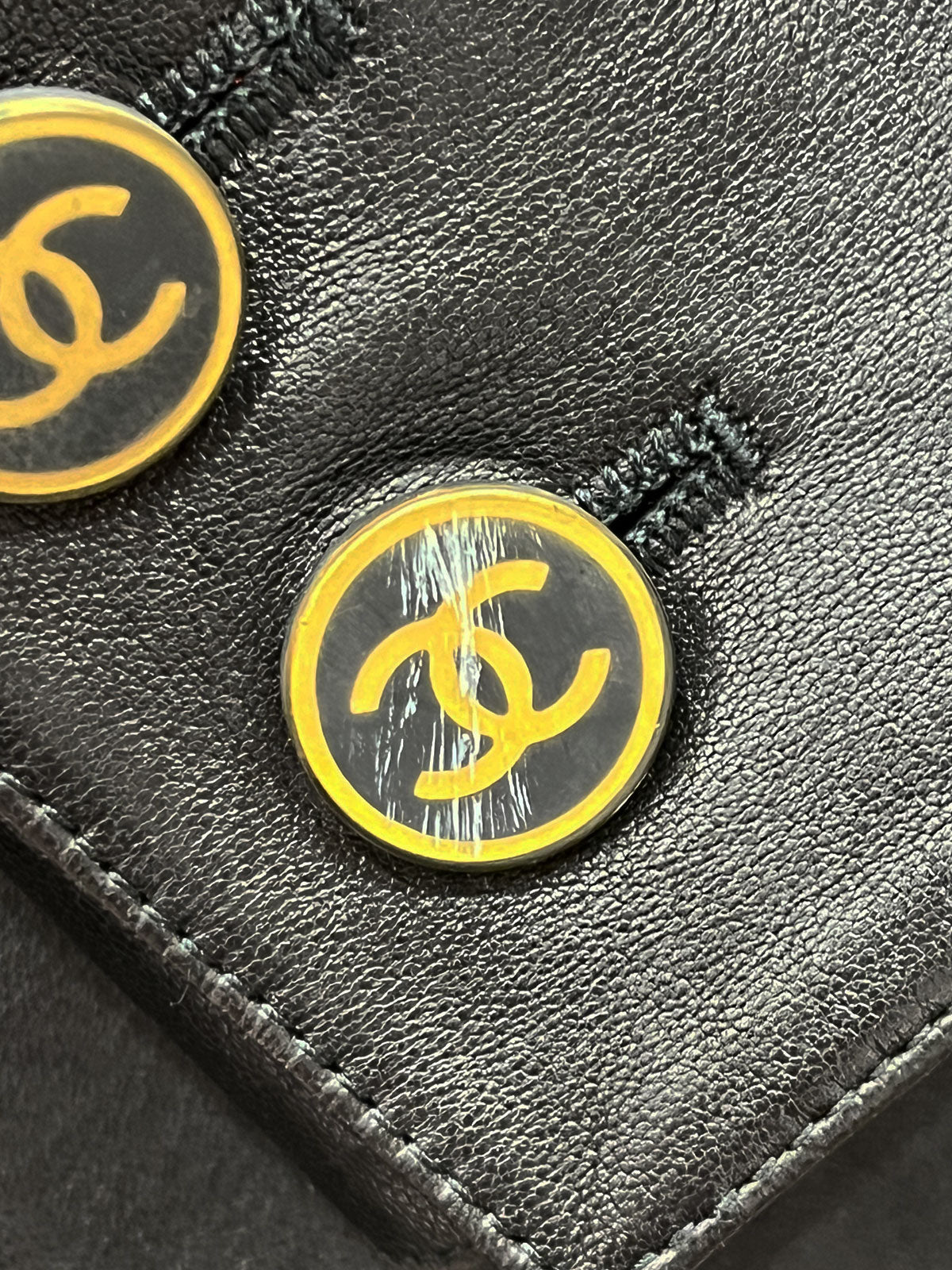 2001年製 レザーCCマークボタンコート ブラック