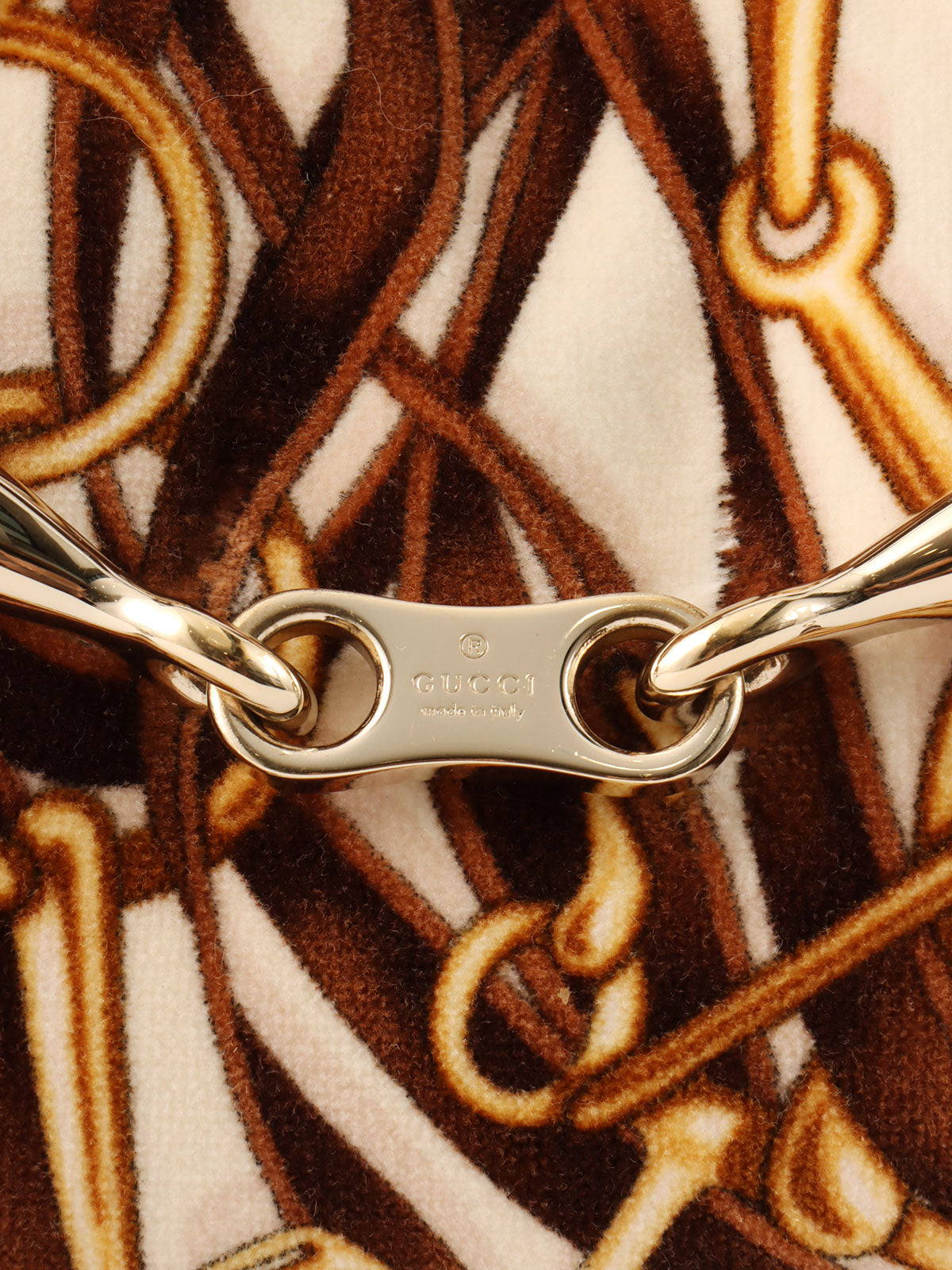 ベロアレザーコンビホースビットプレートワンショルダーバッグ ブラウン/マルチ