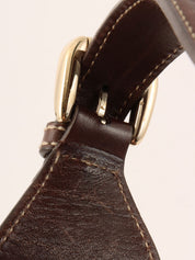 Velour and leather combination horsebit plate one-shoulder bag in brown/multi