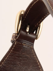 Velour and leather combination horsebit plate shoulder bag in brown/multi