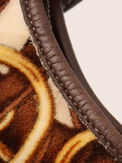 Velour and leather combination horsebit plate one-shoulder bag in brown/multi