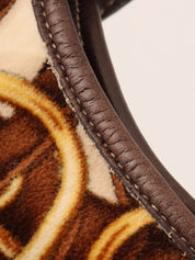 Velour and leather combination horsebit plate shoulder bag in brown/multi