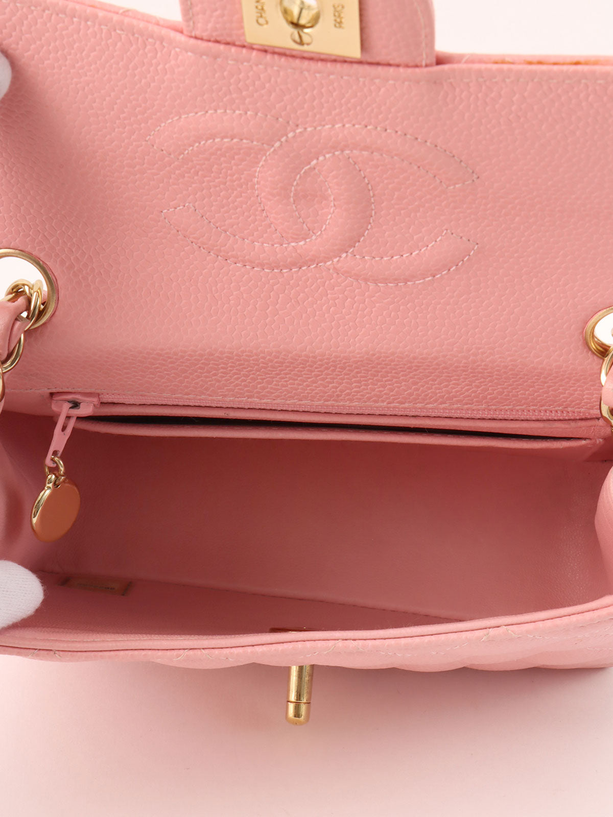 2003年頃製 キャビアスキンクラシックフラップチェーンバッグミニ ピンク