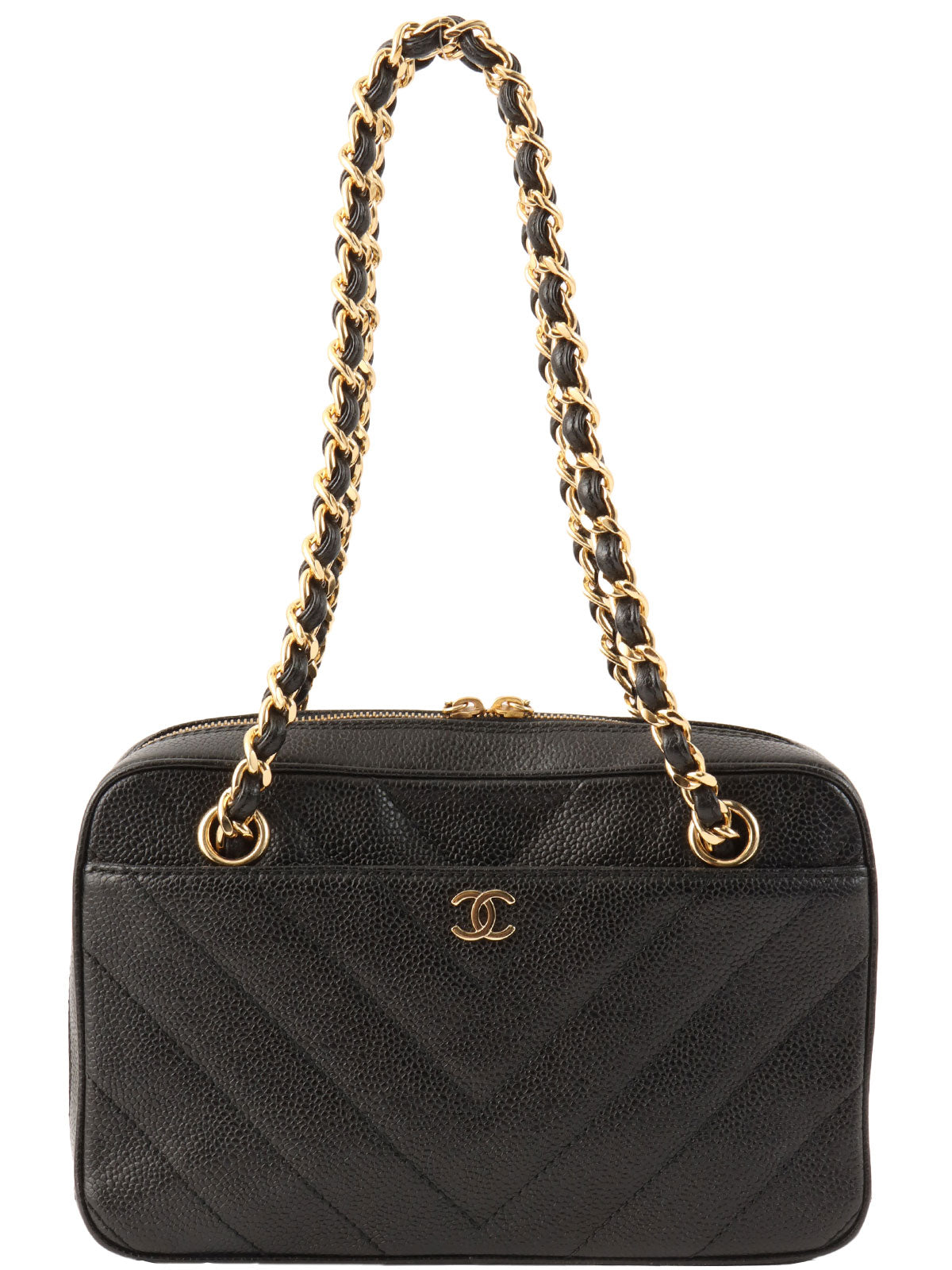 2000 Caviar Skin V-Stitch CC Mark Handbag Black