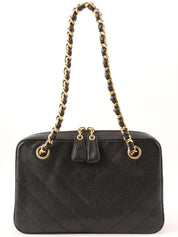 2000 Caviar Skin V-Stitch CC Mark Handbag Black