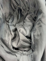 グレンチェックパターンノーカラーロングジャケット グレー/ブラック