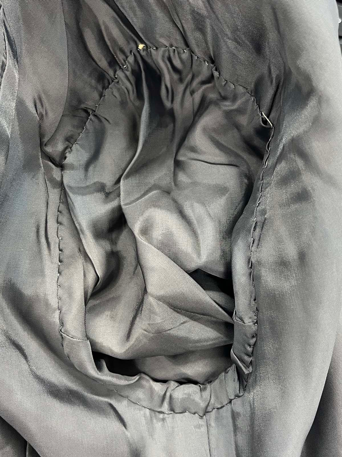 グレンチェックパターンノーカラーロングジャケット グレー/ブラック