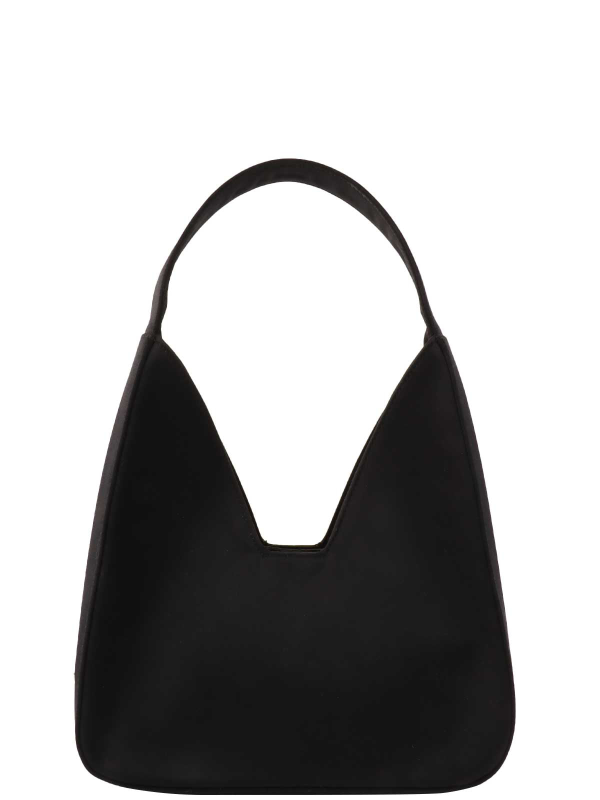 サテンロゴプレートハンドバッグ　ブラック