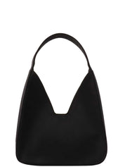 サテンロゴプレートハンドバッグ　ブラック