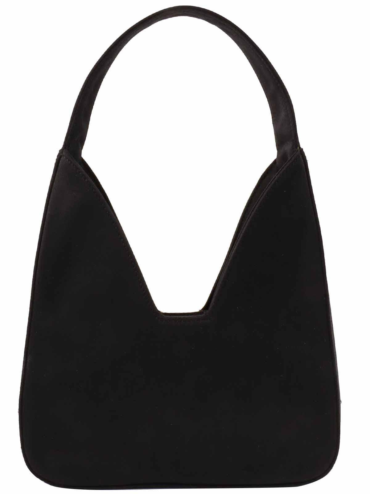 サテンロゴプレートハンドバッグ　ブラック