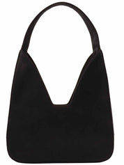 サテンロゴプレートハンドバッグ　ブラック