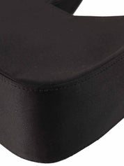 サテンロゴプレートハンドバッグ　ブラック