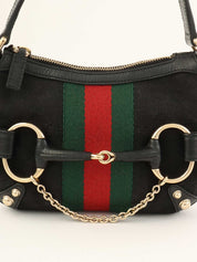 キャンバスGGパターンシェリーラインホースビットプレートハンドバッグ ブラック/グリーン/レッド