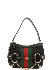 キャンバスGGパターンシェリーラインホースビットプレートハンドバッグ ブラック/グリーン/レッド