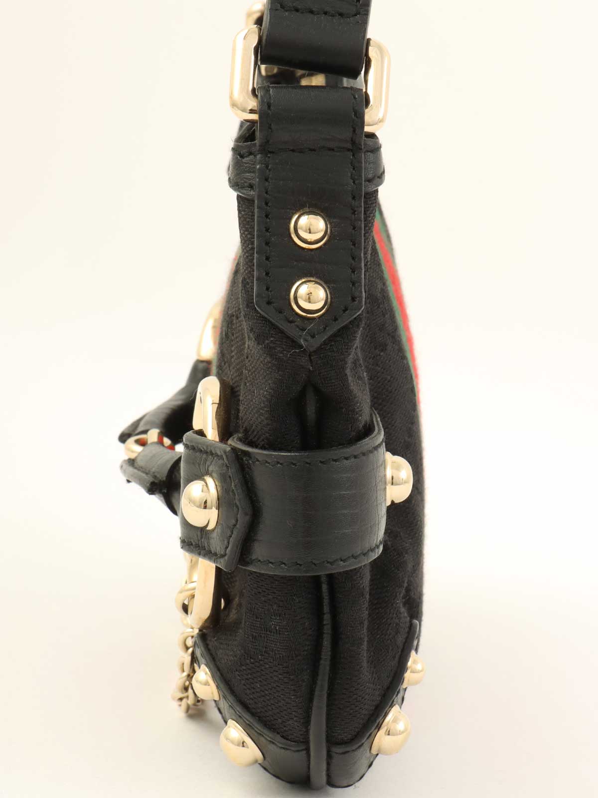 キャンバスGGパターンシェリーラインホースビットプレートハンドバッグ ブラック/グリーン/レッド