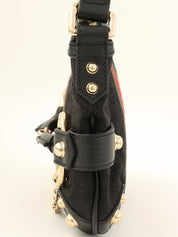 キャンバスGGパターンシェリーラインホースビットプレートハンドバッグ ブラック/グリーン/レッド