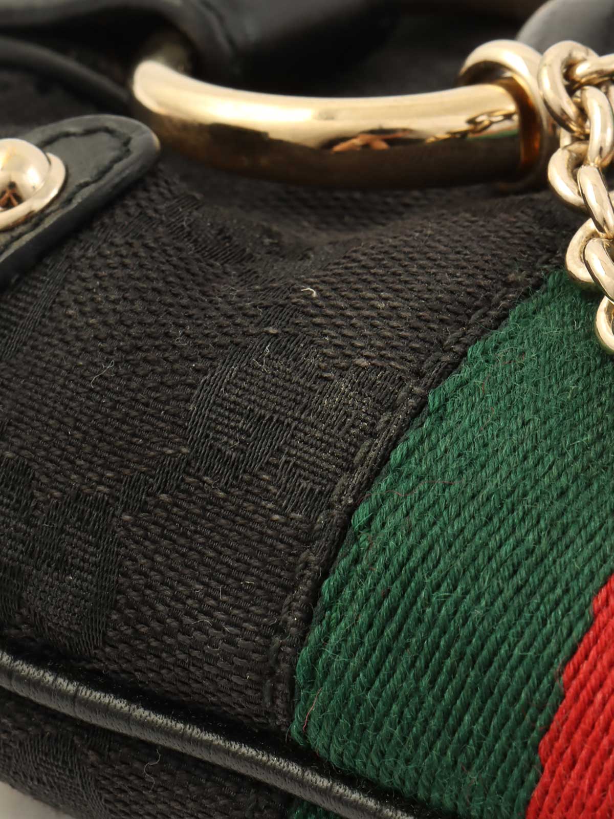 キャンバスGGパターンシェリーラインホースビットプレートハンドバッグ ブラック/グリーン/レッド