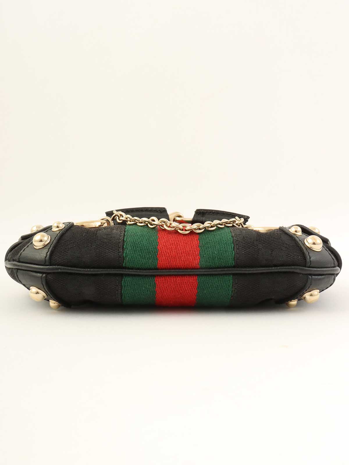 キャンバスGGパターンシェリーラインホースビットプレートハンドバッグ ブラック/グリーン/レッド