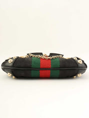 キャンバスGGパターンシェリーラインホースビットプレートハンドバッグ ブラック/グリーン/レッド