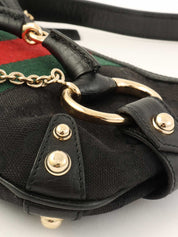 キャンバスGGパターンシェリーラインホースビットプレートハンドバッグ ブラック/グリーン/レッド