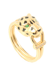 18K Gold Emerald Onyx Diamond Panther Ring