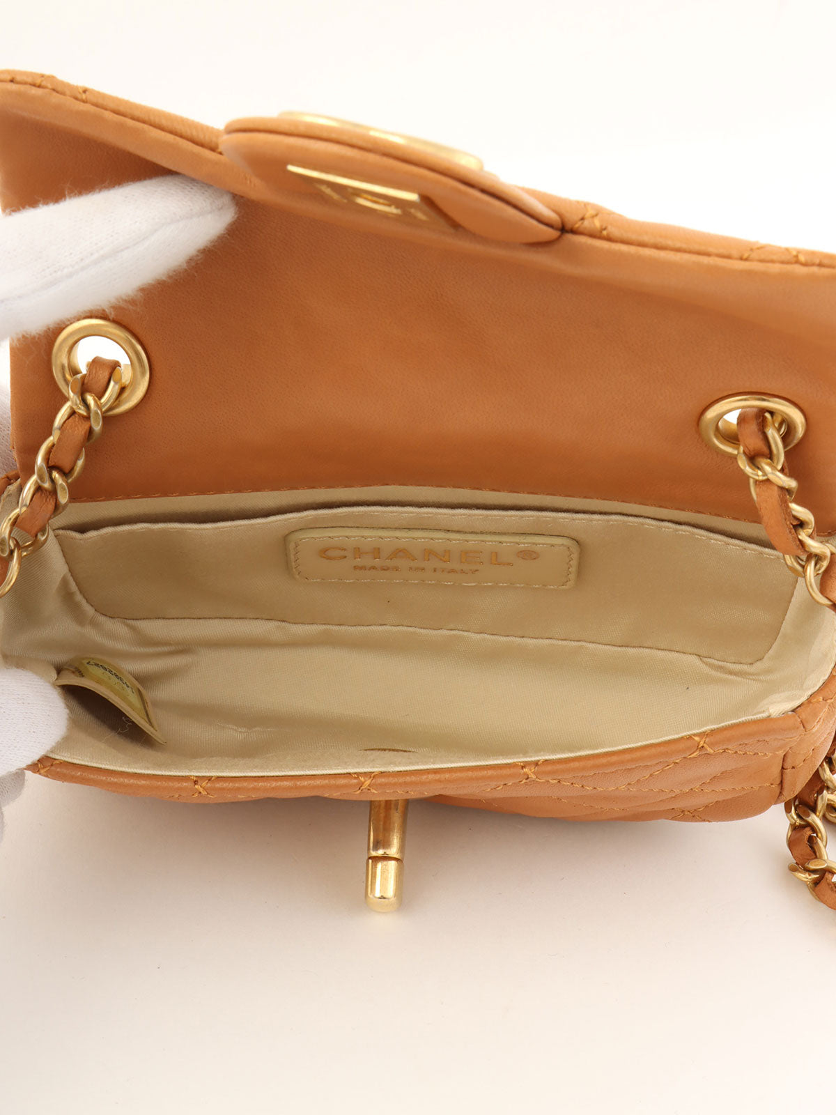 2014 CC 旋转锁扣吊坠链条包迷你棕色