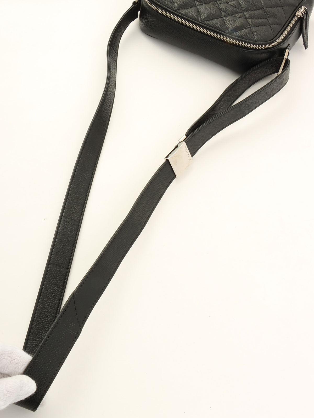 2008年頃製 キャビアスキンCCマークステッチショルダーバッグ ブラック