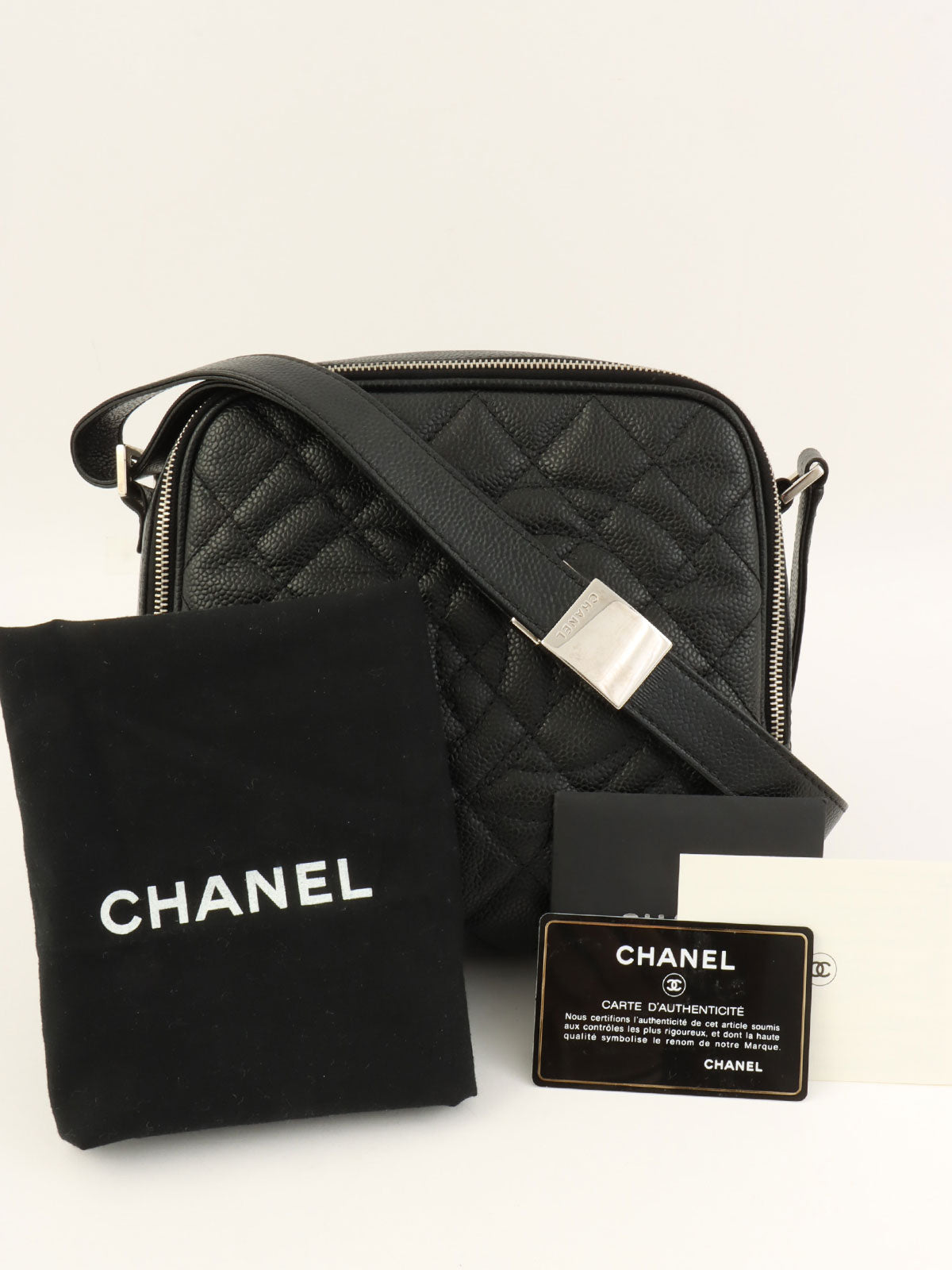 2008年頃製 キャビアスキンCCマークステッチショルダーバッグ ブラック