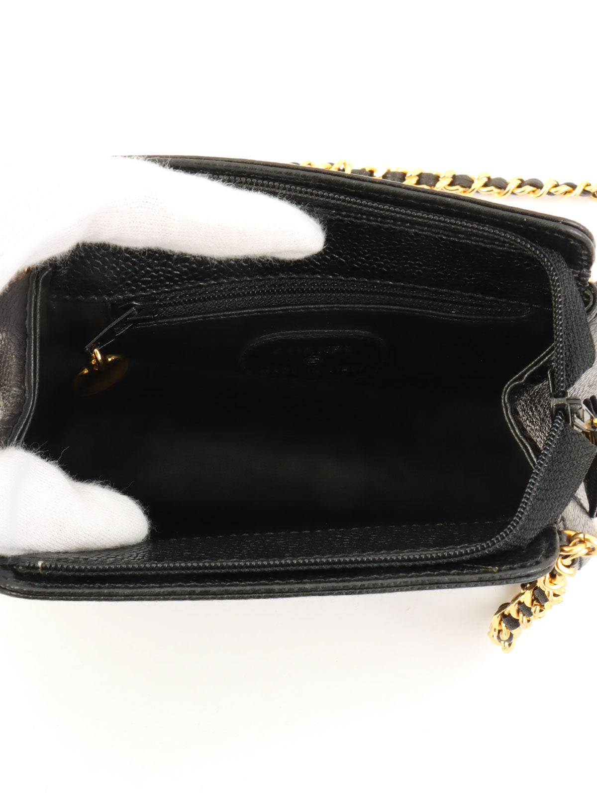 1998年頃製 キャビアスキンCCマークステッチミニチェーンショルダーバッグ ブラック