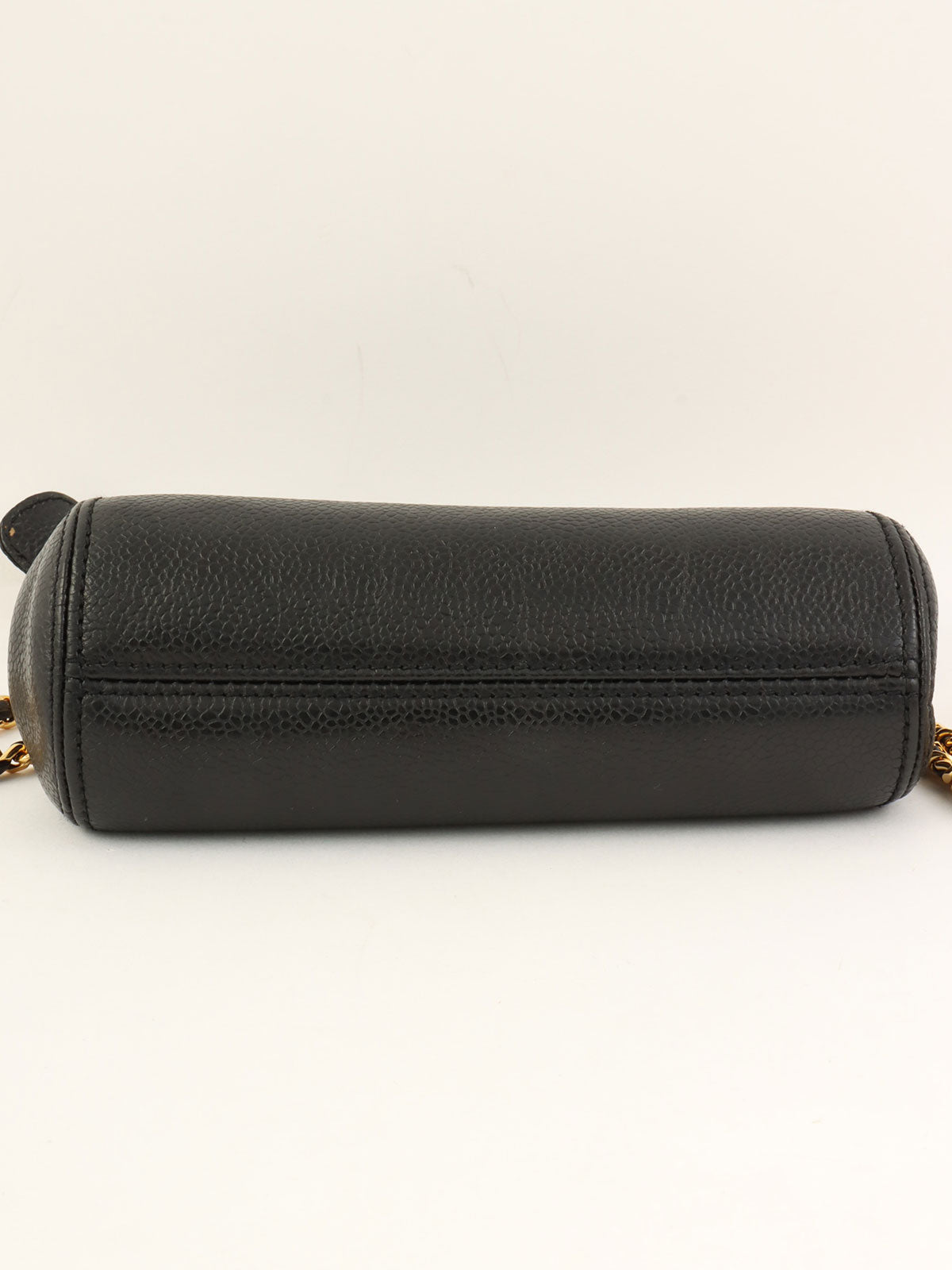 1998年頃製 キャビアスキンCCマークステッチミニチェーンショルダーバッグ ブラック