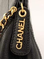 1998年頃製 キャビアスキンCCマークステッチミニチェーンショルダーバッグ ブラック