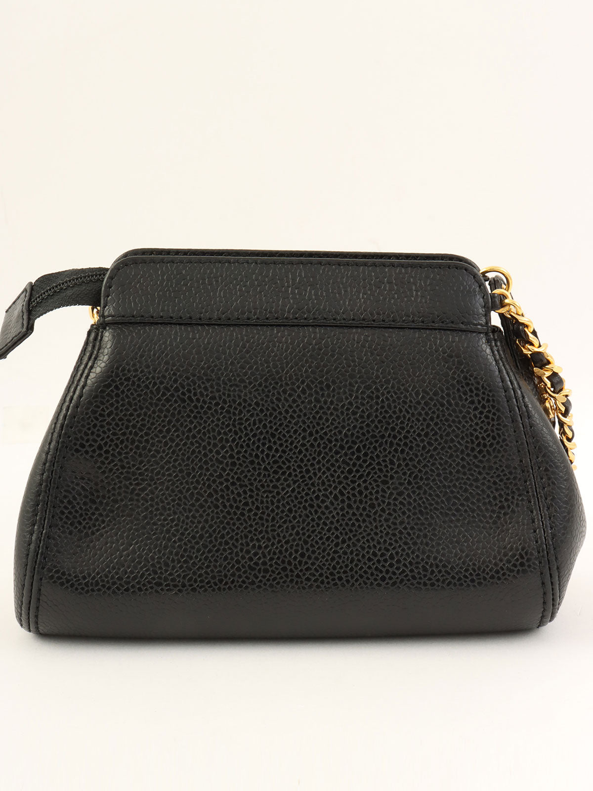 1998年頃製 キャビアスキンCCマークステッチミニチェーンショルダーバッグ ブラック