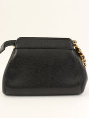 1998年頃製 キャビアスキンCCマークステッチミニチェーンショルダーバッグ ブラック