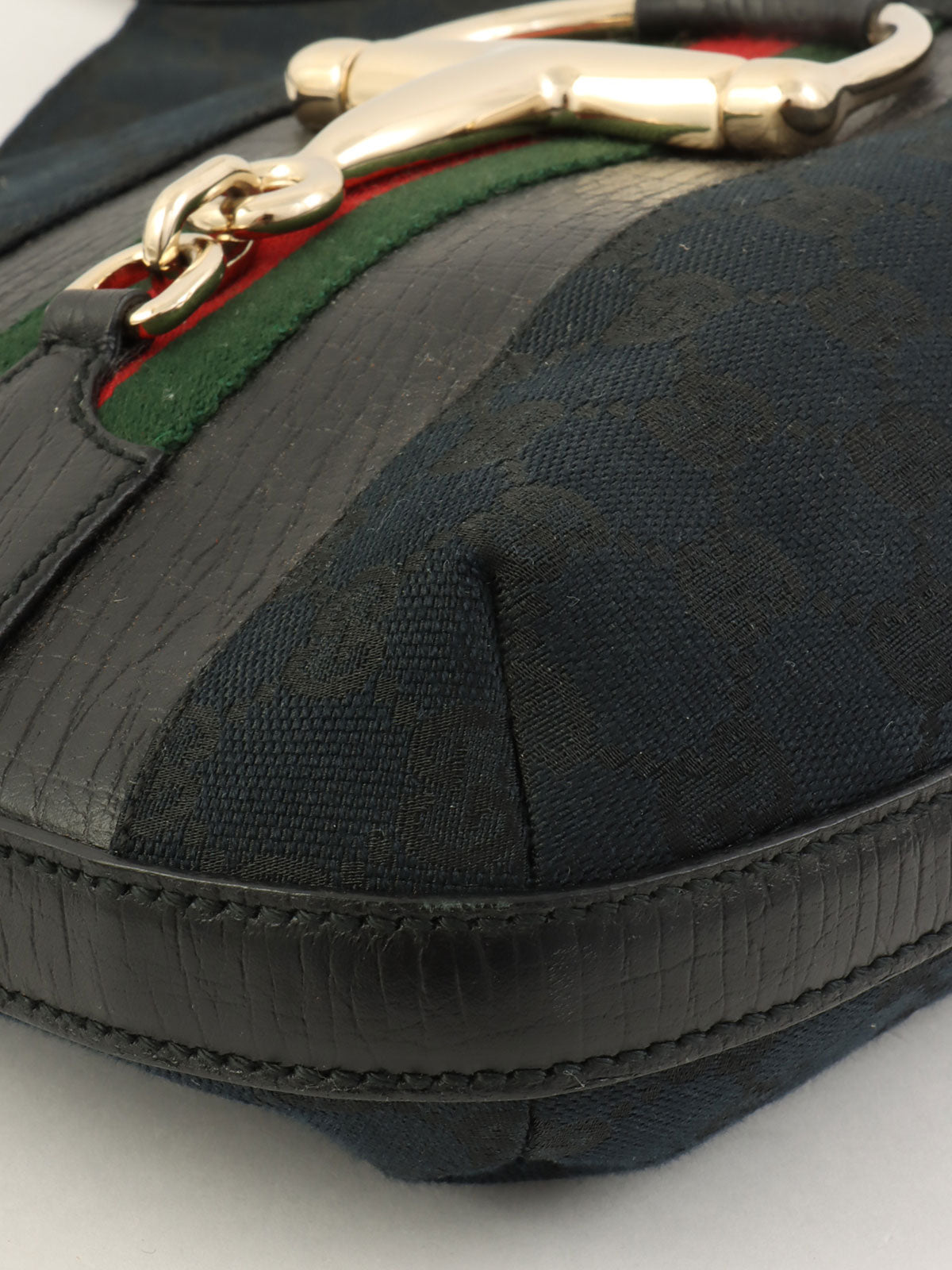 黑色帆布 GG 图案马衔扣单肩包