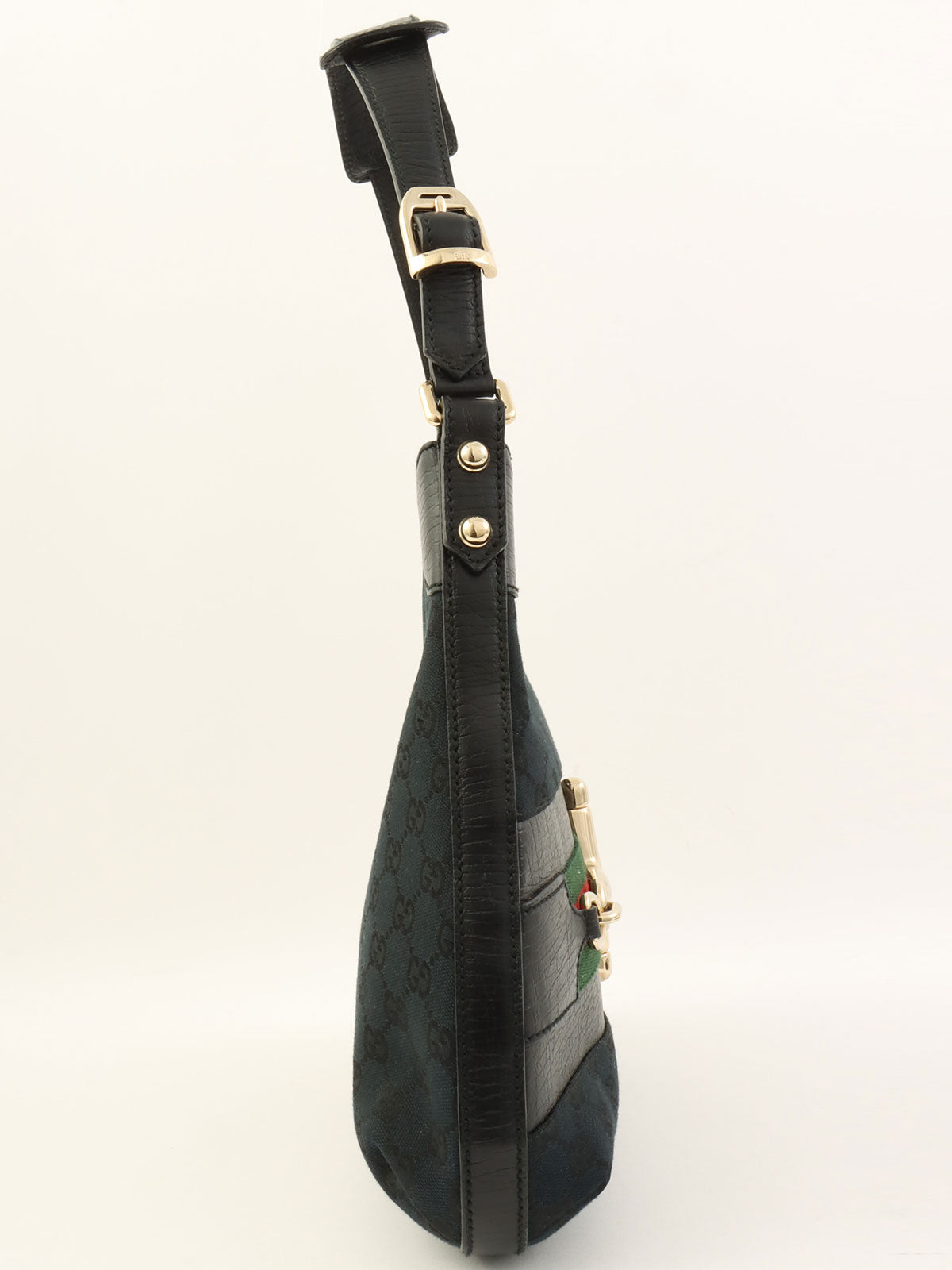 黑色帆布 GG 图案马衔扣单肩包