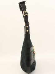 黑色帆布 GG 图案马衔扣单肩包