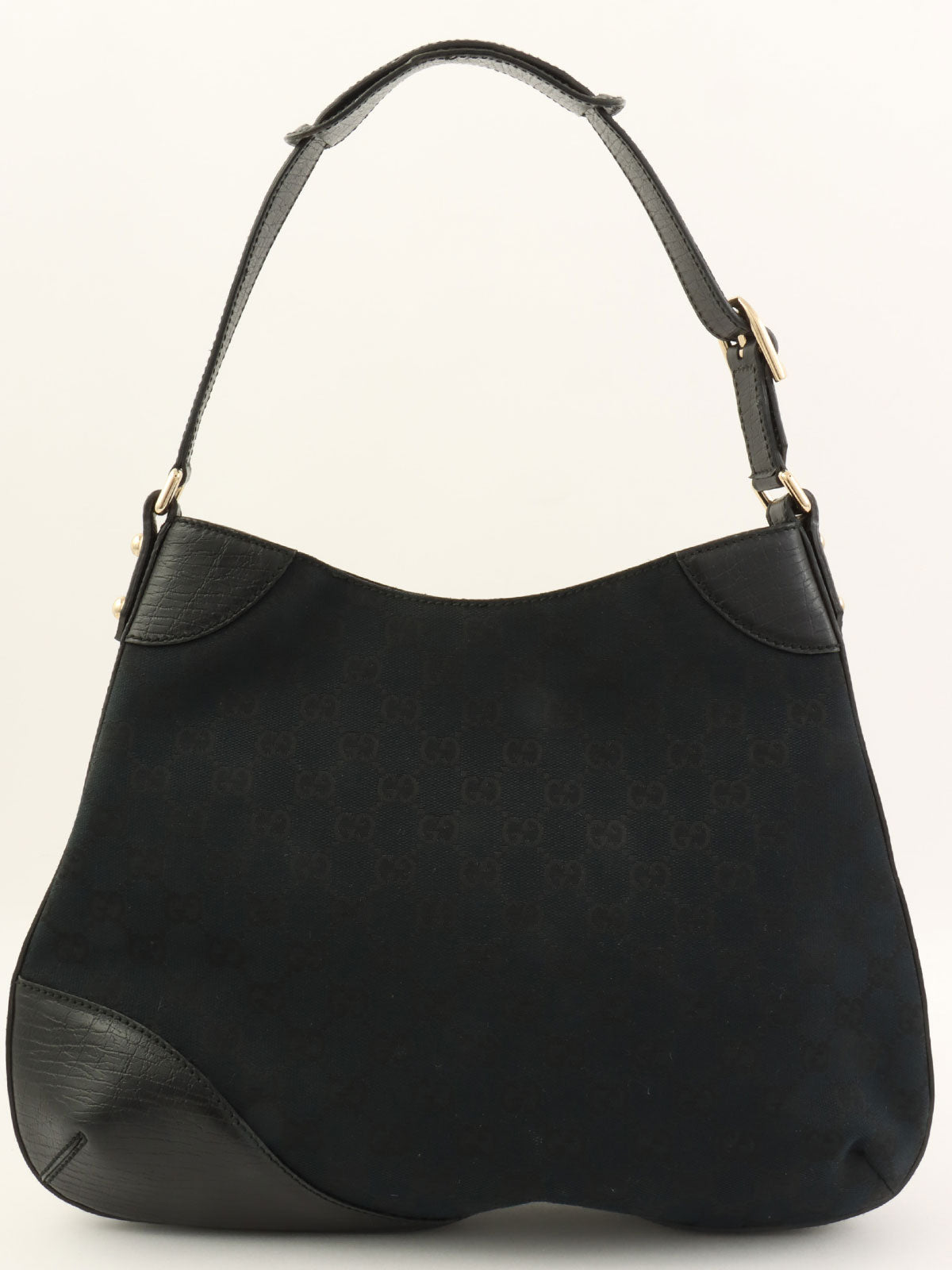 黑色帆布 GG 图案马衔扣单肩包