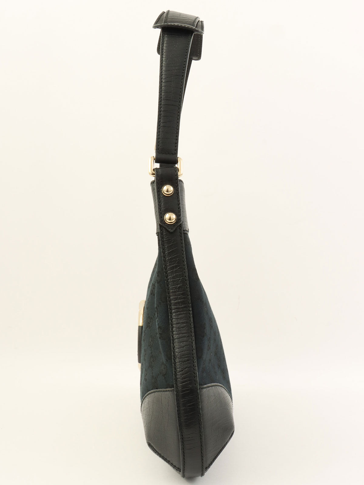 黑色帆布 GG 图案马衔扣单肩包