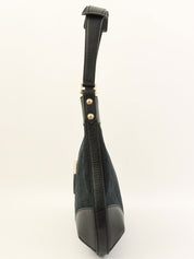 黑色帆布 GG 图案马衔扣单肩包