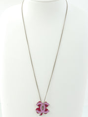 2004 Clover CC Mark Plate Necklace in Silver/Pink/Purple