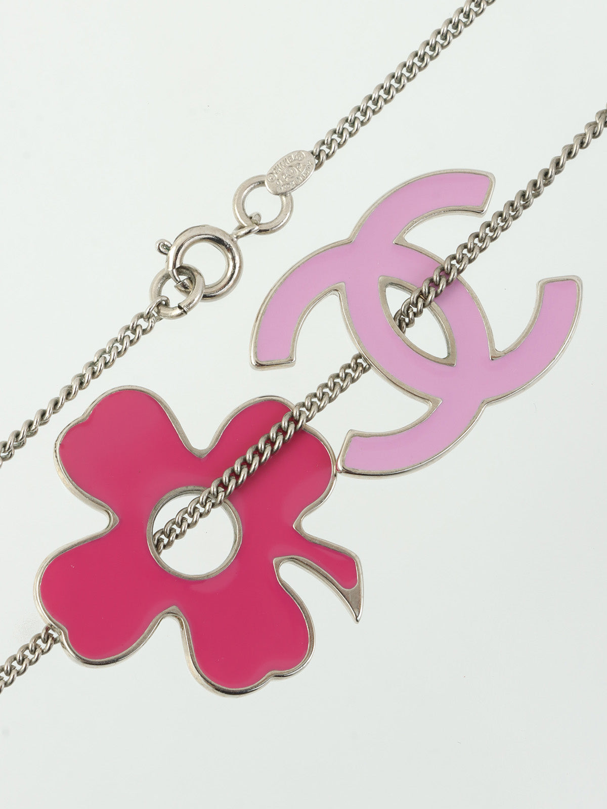2004年製　クローバーCCマークプレートネックレス　シルバー/ピンク/パープル